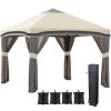 Outsunny 10x10 Pop Up Canopy, Netting, Foldable, Height Adjustable, Wheeled Carry Bag, 4 Sand Bags, Beige