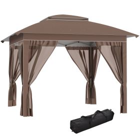 Outsunny 12' x 12' Pop Up Canopy Sun Shade Instant Tent Folding with Mesh Sidewall Netting, 3-Level Adjustable Height and Storage Bag, Khaki