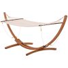 Outsunny 10' Wood Hammock with Stand, Breathable Cotton Surface, Boho Style for Single Person, for Patio Backyard Balcony Porch, White