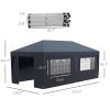 Outsunny Blue Event Shelter Pop Up Canopy Tent 10x19.5ft Sidewalls Adjustable Height Wheeled Bag Convenience