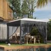 Outsunny 10' x 10' Pop Up Canopy Tent with Netting, Foldable Gazebo Tents for Parties, Height Adjustable, with Wheeled Carry Bag and 4 Sand Bags