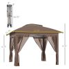 Outsunny 12' x 12' Pop Up Canopy Sun Shade Instant Tent Folding with Mesh Sidewall Netting, 3-Level Adjustable Height and Storage Bag, Khaki