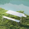 Outsunny 6FT 3 PCS Portable Camping Table and Chairs, Folding Picnic Table Bench Set with Carrying Handles for BBQ, Party, White
