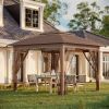 Outsunny 12' x 12' Pop Up Canopy Sun Shade Instant Tent Folding with Mesh Sidewall Netting, 3-Level Adjustable Height and Storage Bag, Khaki
