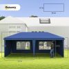 Outsunny 10x20 Pop Up Canopy Party Tent, Outdoor Canopy with 4 Sidewalls, Blue, Carry Bag Included for Events