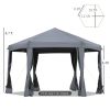 Outsunny 13' x 13' Heavy Duty Pop Up Canopy with Hexagonal Shape, 6 Mesh Sidewall Netting, 3-Level Adjustable Height and Strong Steel Frame, Grey
