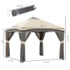 Outsunny 10x10 Pop Up Canopy, Netting, Foldable, Height Adjustable, Wheeled Carry Bag, 4 Sand Bags, Beige