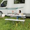 Outsunny 6FT 3 PCS Portable Camping Table and Chairs, Folding Picnic Table Bench Set with Carrying Handles for BBQ, Party, White