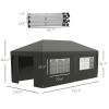 Outsunny 10x19.5ft Gray Pop Up Canopy Tent Adjustable Height Event Shelter with Sidewalls Leg Weight Bags Wheeled Bag