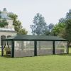 Outsunny 10'x 28' Party Tent Canopy, Outdoor Event Shelter, 8 Removable Mesh Sidewalls, Steel Frame, Green