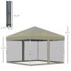 Outsunny 10' x 10' Pop Up Canopy Tent, Tents for Parties with Netting and Wheeled Carry Bag, Height Adjustable, sidewalls
