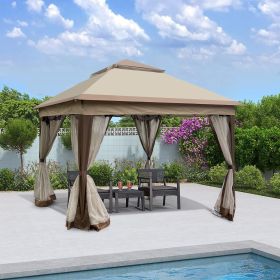 Outdoor 11x 11Ft Pop Up Gazebo Canopy With Removable Zipper Netting,2-Tier Soft Top Event Tent,Suitable For Patio Backyard Garden Camping Area,Coffee (Color: Coffee)